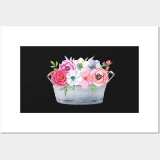 Rustic Watercolor Floral Bucket - NOT FOR RESALE WITHOUT PERMISSION Posters and Art